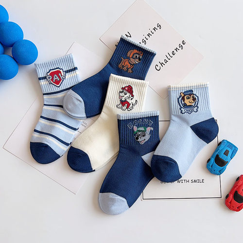 儿童卡通袜子秋冬季精梳棉透气吸汗男宝汪汪队学生运动中高筒潮袜