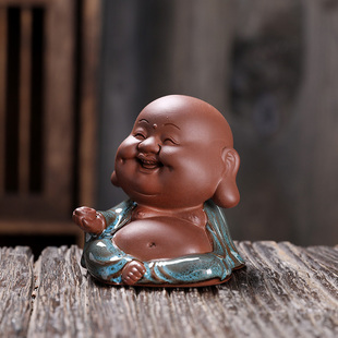 紫砂弥勒佛小茶宠精品可养功夫茶具中式复古配件茶桌茶室人物摆件