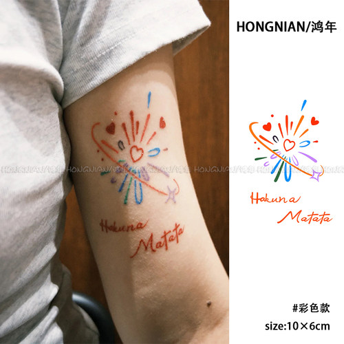 HakunaMatata爱心烟花彩色纹身贴无忧无虑防水持久手臂逼真贴纸 - 封面