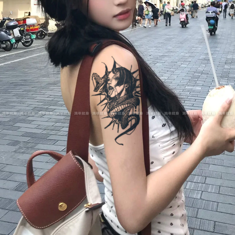 蛇缠牛魔艺妓 草本果汁纹身贴防水持久大腿手臂花臂逼真刺青贴纸