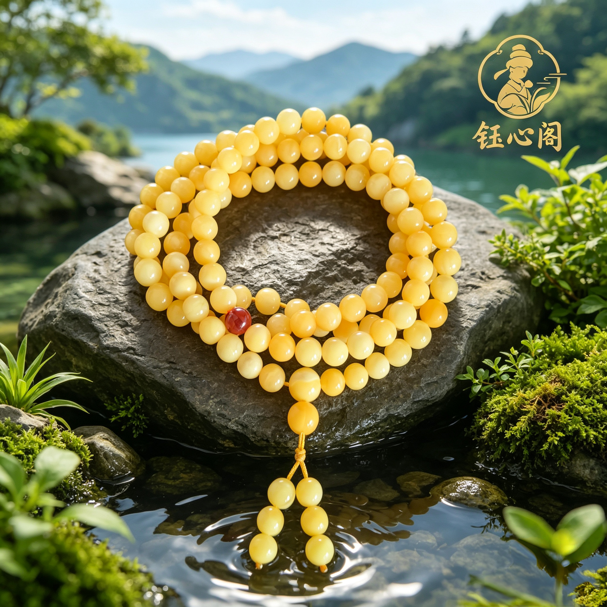 天然蜜蜡手串高端鸡油黄佛珠念珠手串
