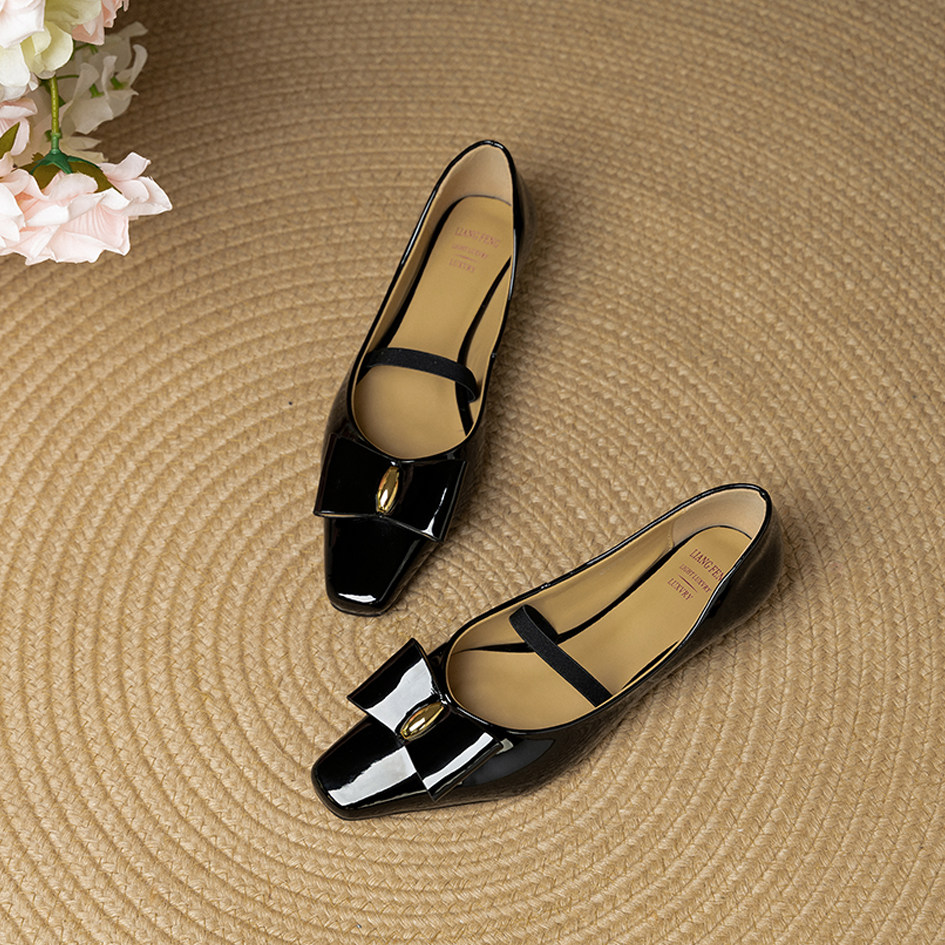 莨凤2025新款韩版甜美蝴蝶结金属扣羊皮玛丽珍2025季粗中跟LF650