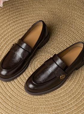 莨凤2025新款春秋单鞋法式真皮高级感乐福鞋通勤小皮鞋LF66011