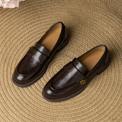 莨凤2025新款春秋单鞋法式真皮高级感乐福鞋通勤小皮鞋LF66011