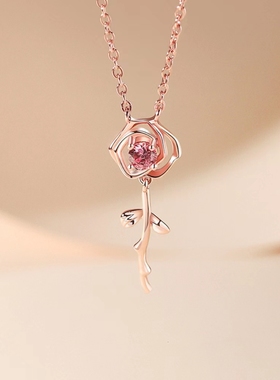 纯银套链玫瑰银简约气质项链