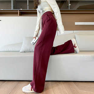 加长红色休闲运动裤女高个子春秋季高腰拖地直筒阔腿卫裤2024新款