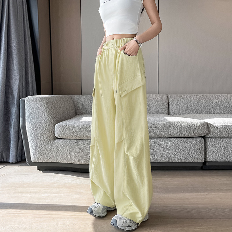黄色冰丝防晒工装裤女夏季薄款2026春阔腿运动速干伞兵加长高个子图片