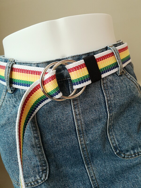 LARGE RING TACTICAL CANVAS BELT TIDE MENS AND WOMENS CARGO PANTS EXTENDED DOUBLE LOOP BUCKLE OUTDOOR TROUSERS BELT BRAIDED DECORATIVE BELT