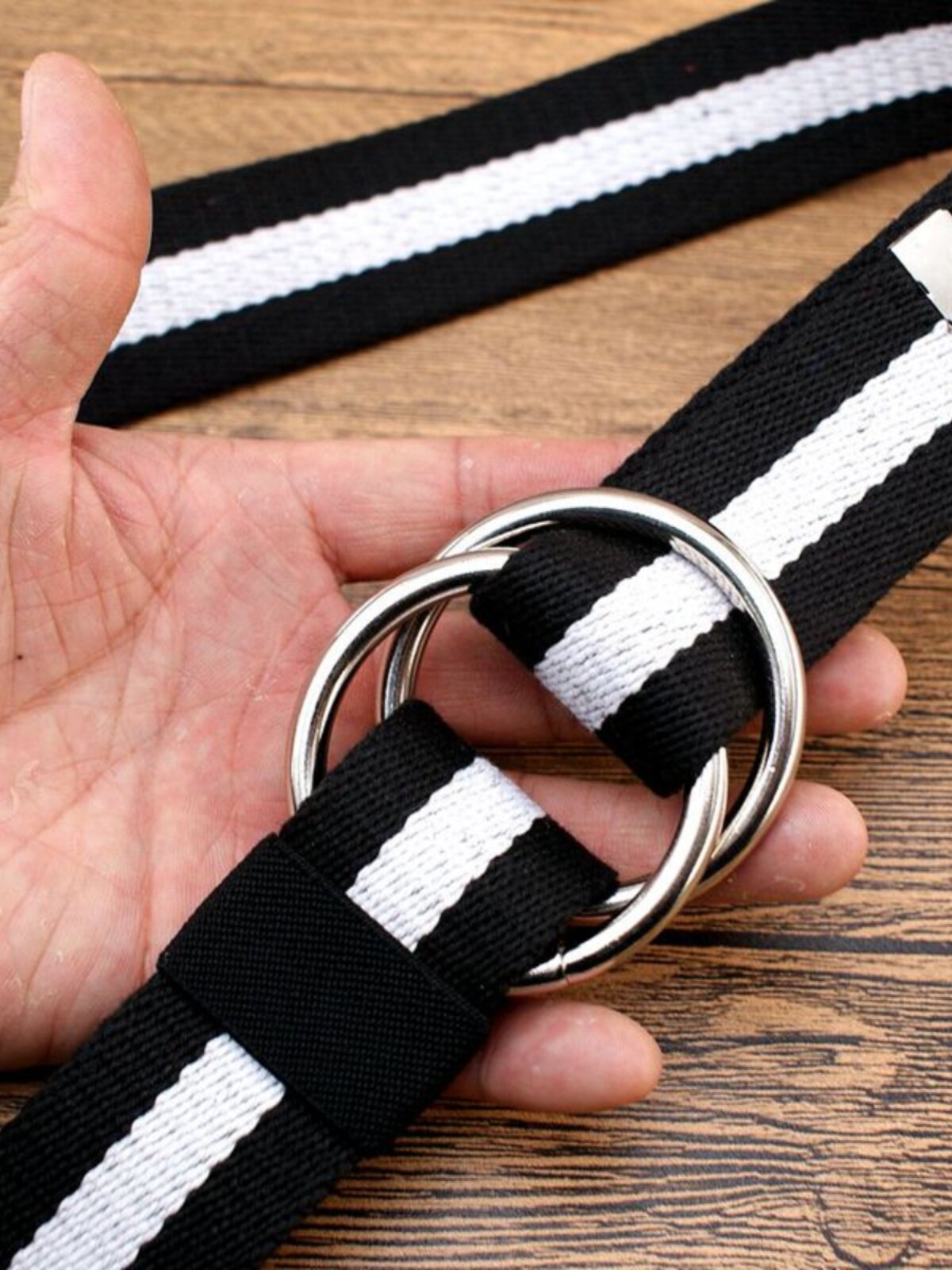 LARGE RING TACTICAL CANVAS BELT TIDE MENS AND WOMENS CARGO PANTS EXTENDED DOUBLE LOOP BUCKLE OUTDOOR TROUSERS BELT BRAIDED DECORATIVE BELT