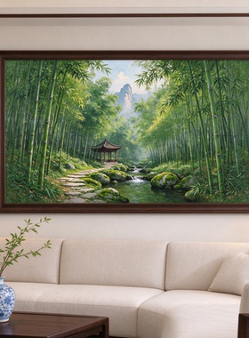 新中式竹林油画油画手绘客厅装饰
