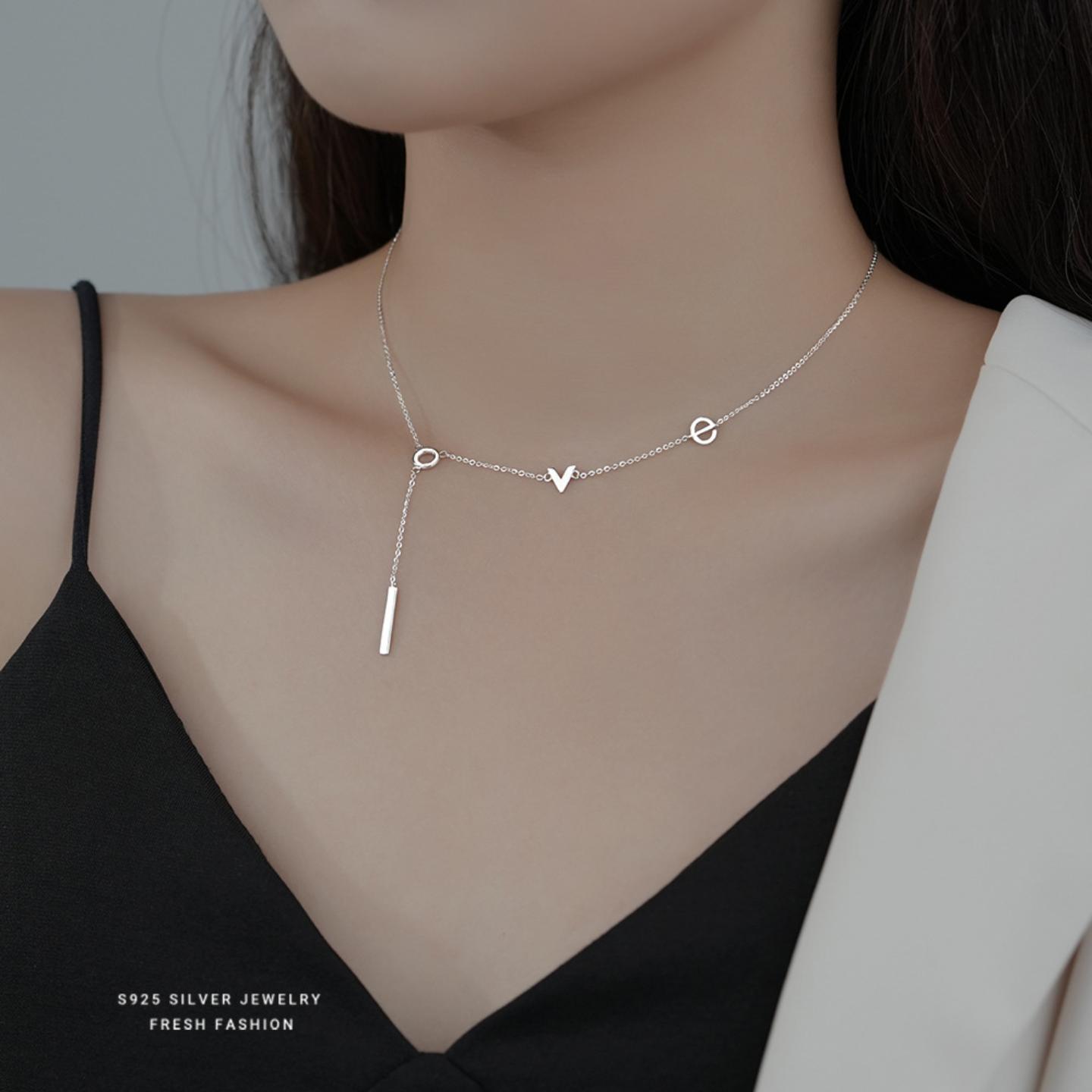 925纯银Love英文项链女日韩小众