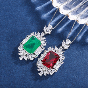 珠宝仿真祖母绿红宝大吊坠主石18卡尺寸12*16材质铜镀铂金