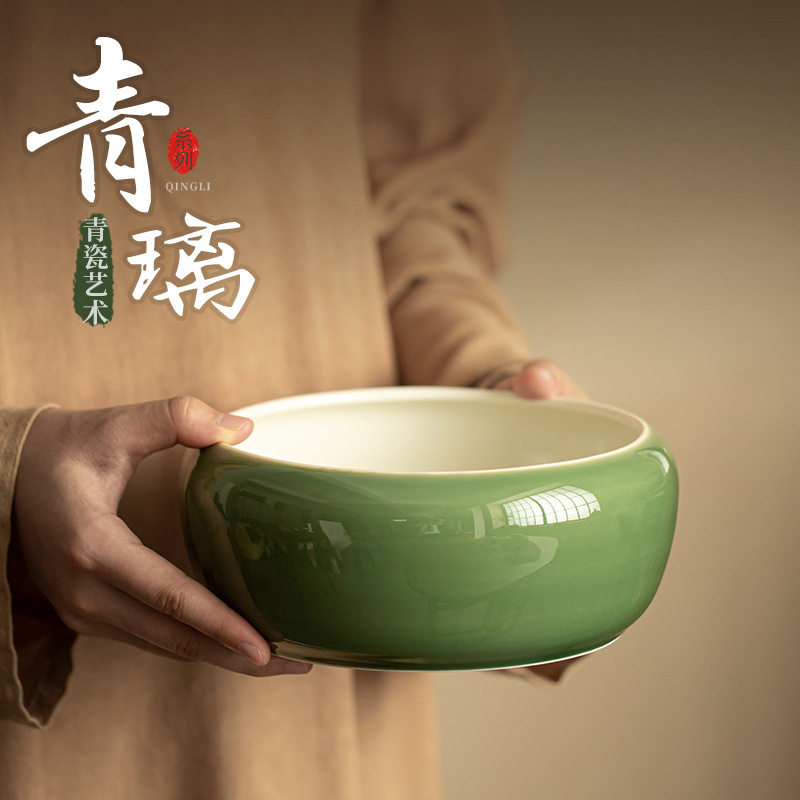 青璃釉宽博茶洗 大号陶瓷茶洗杯洗茶渣桶水盂笔洗缸功夫茶具配件