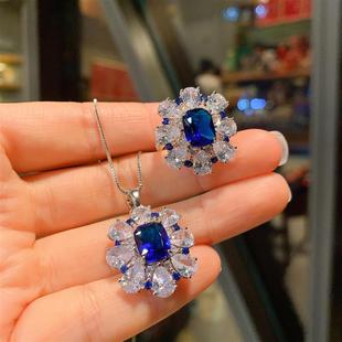 珠宝欧美复古仿真坦桑蓝宝石微镶钻吊坠戒指套装主石10*12