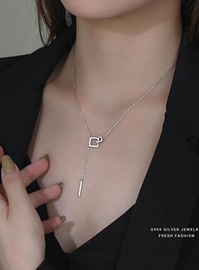 几何方形环环相扣流苏项链女s999