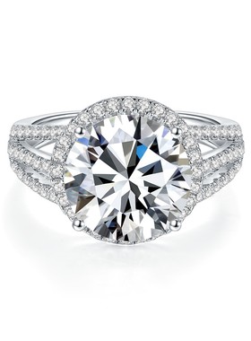 豪华大气5克拉圆形莫桑石富贵经典圆包戒指富婆聚会围镶戒指