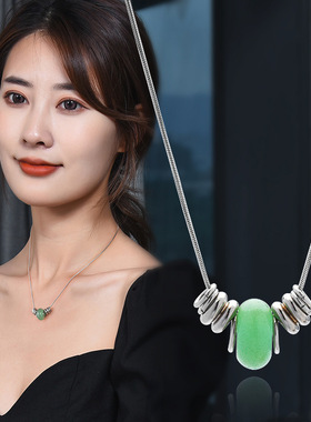 韩版自制ins绿色玉石锁骨链百搭气质古风气质透明感晶体项链