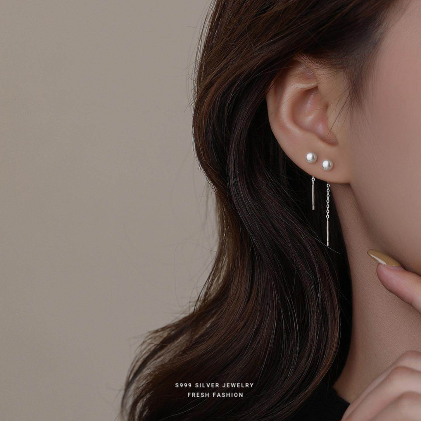 s999纯银天然淡水珍珠耳线女时尚