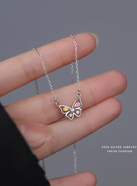s925纯银幻彩冰花石蝴蝶项链仙气