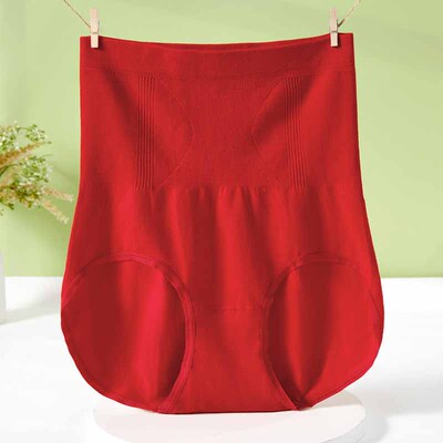 红色本命年无缝纯棉高腰大码女士内裤收腹提臀透气中年妈妈短裤头
