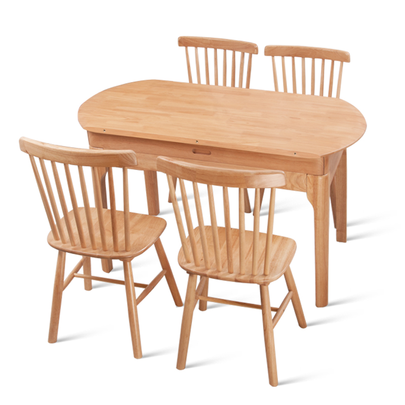 北欧纯实木餐桌长方形伸缩可折叠橡木家用6人10人圆桌餐桌椅组合
