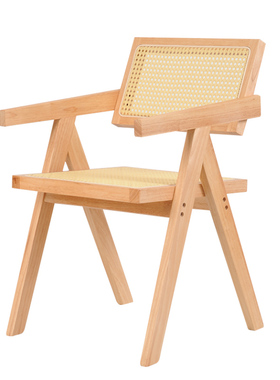 昌迪加尔椅北欧实木餐椅藤编椅原木诧寂简约轻奢靠背休闲阳台椅子