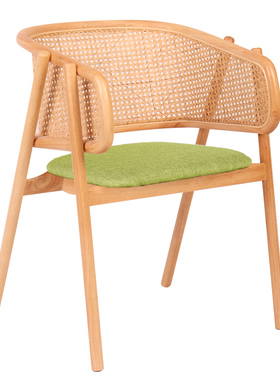 北欧藤编餐椅索耐特围椅实木扶手靠背椅子休闲单人椅复古家用书u.