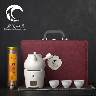 坐见山月象牙白汝窑围炉套装 家用煮茶炉可明火泡茶壶大容量礼盒装