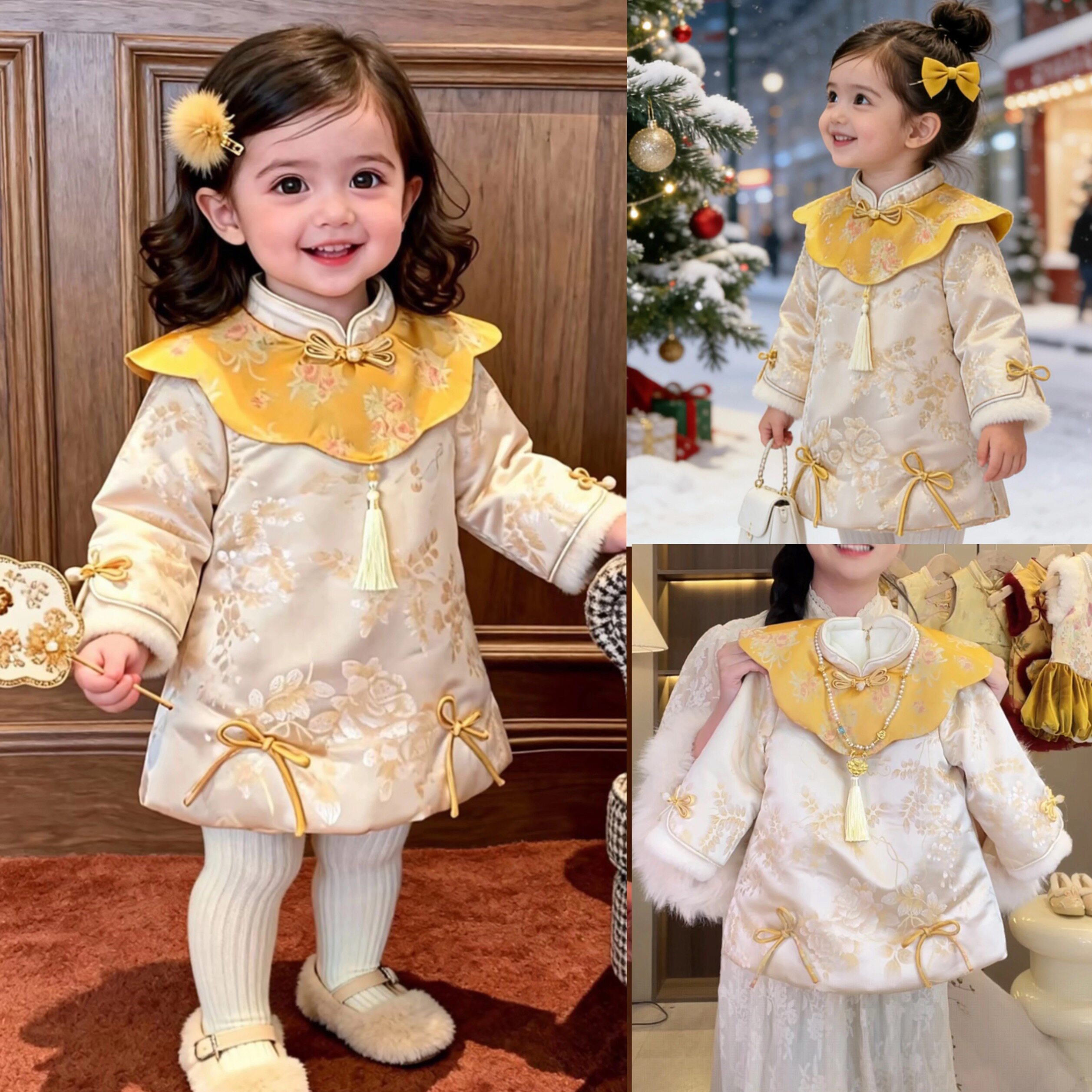 甜美女童国风连衣裙周岁礼服新年2026新款冬小童女宝宝拜年服潮流,童装/婴儿装/亲子装,旗袍,淘宝优惠券,粉丝福利购,淘宝优惠卷