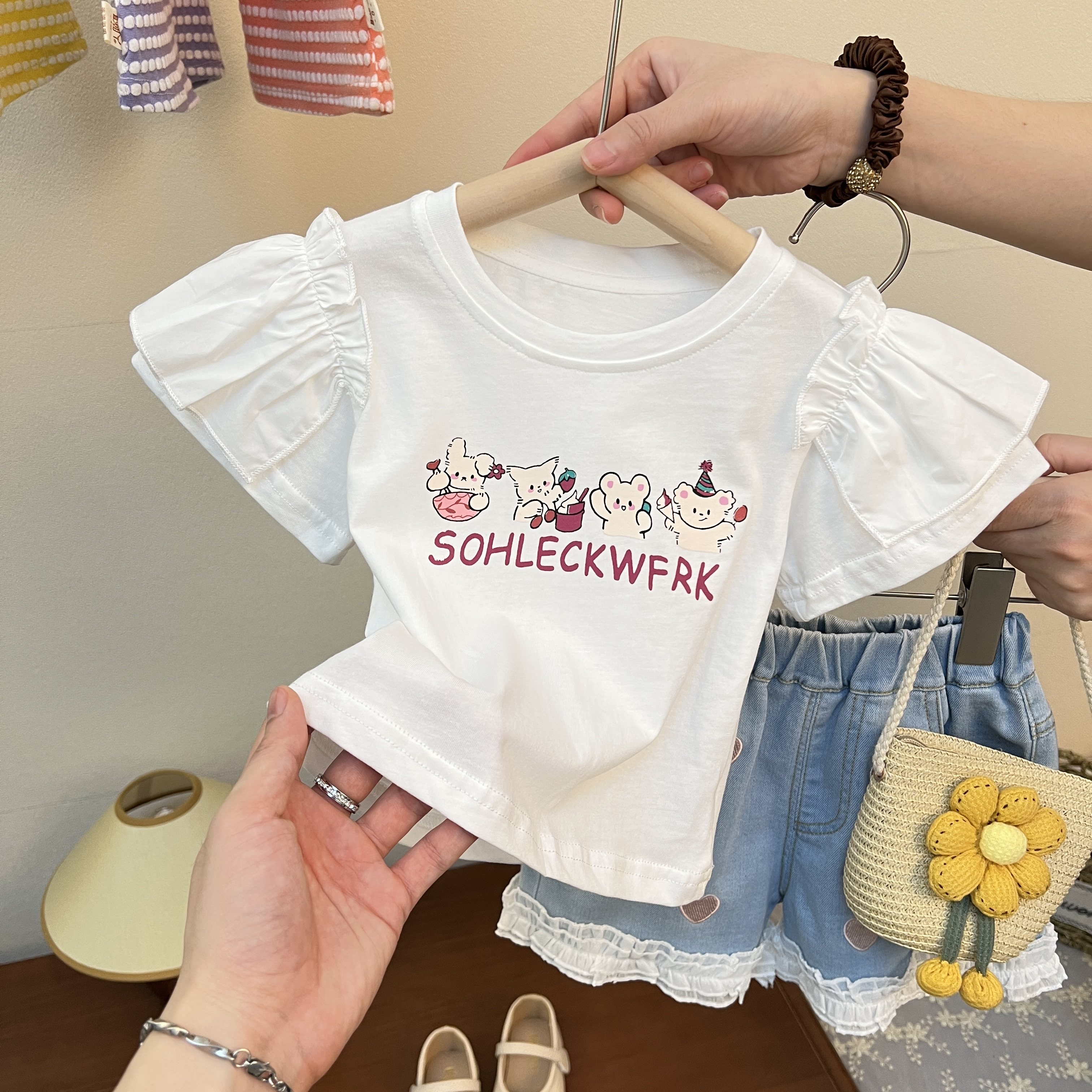 女宝宝2025韩系T恤夏装洋气卡通套头衫小女孩百搭纯棉小飞袖上衣,童装/婴儿装/亲子装,T恤,淘宝优惠券,粉丝福利购,淘宝优惠卷