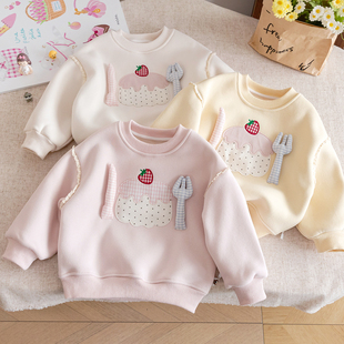 女童冬季加绒卫衣2025新款儿童洋气印花上衣女宝宝韩版百搭打底衫