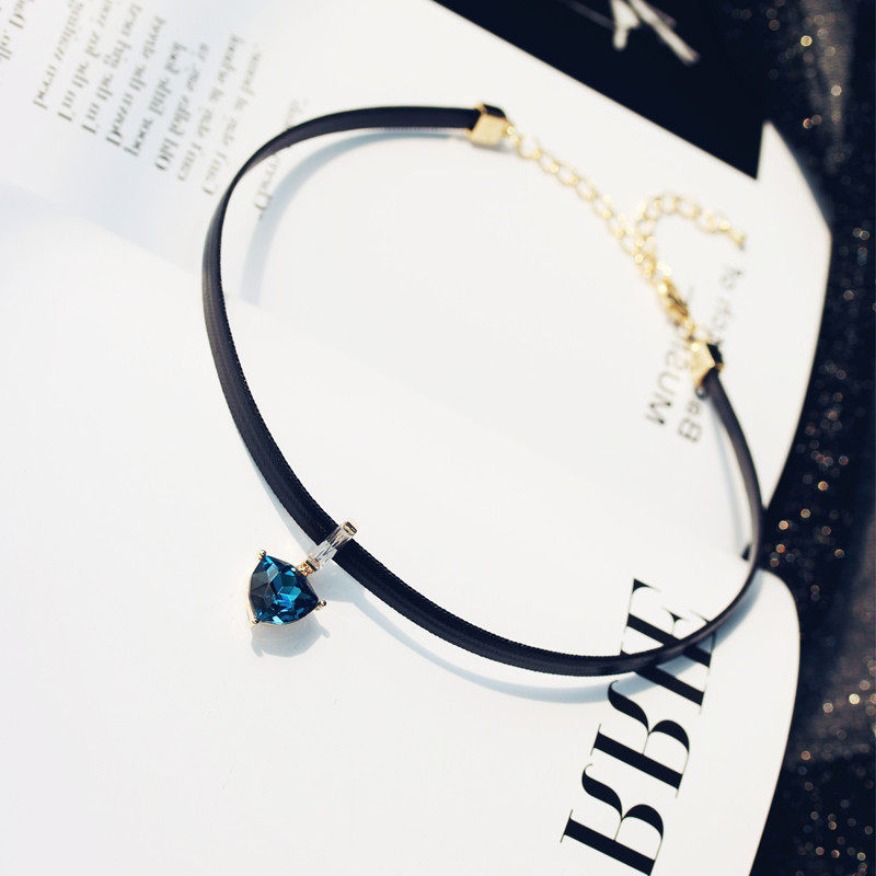 2023新款项圈项链锁骨链颈链 个性蓝色百搭颈带时尚潮人挂坠日韩