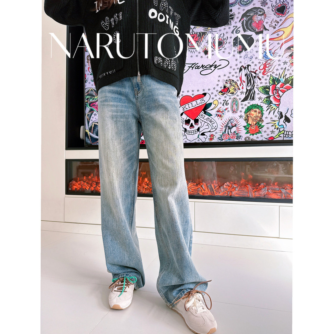 小姐姐全球购ED HARDY 重工 满天星 牛仔 阔腿裤 女款 26春03