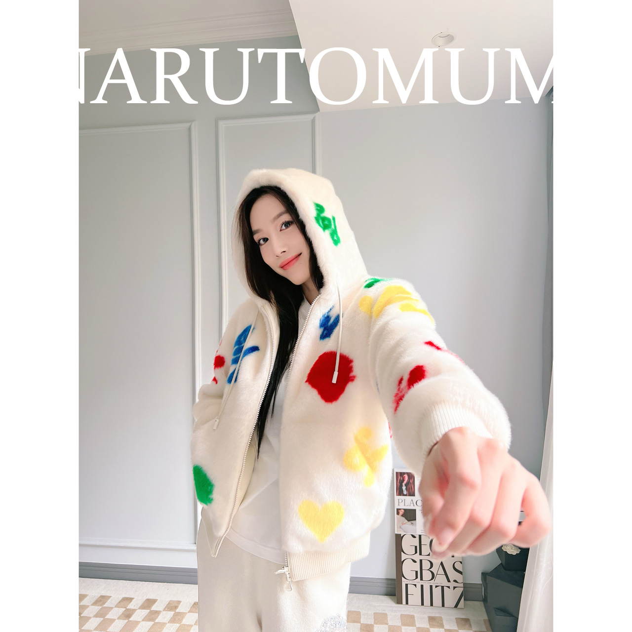 小姐姐全球购ED HARDY 提花logo环保皮草仿貂毛外套 女款24冬Z045