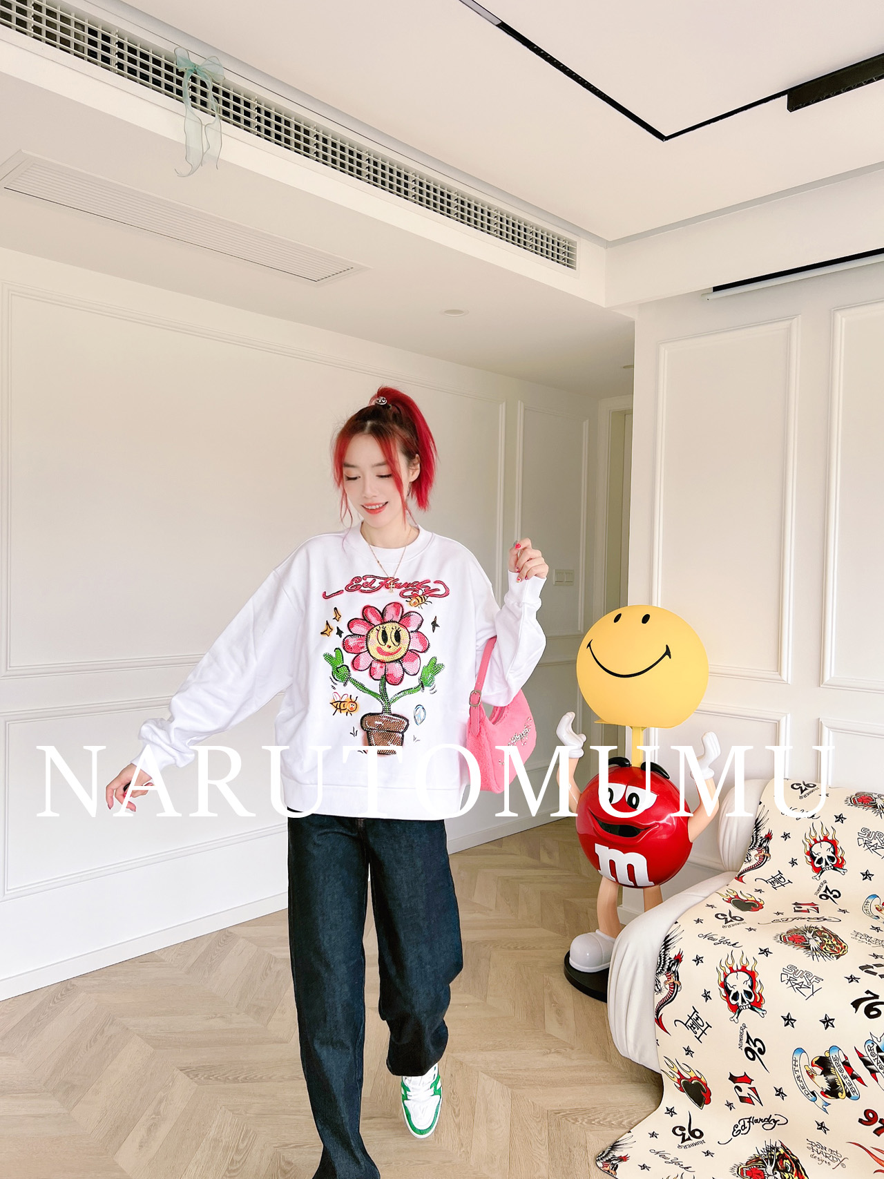 常规宽松棉可爱水钻印花卫衣