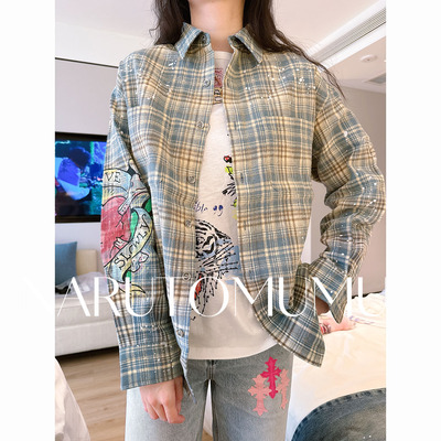 小姐姐全球购ED HARDY 泼墨涂鸦 印花 格子衬衫 女款 25秋Z045