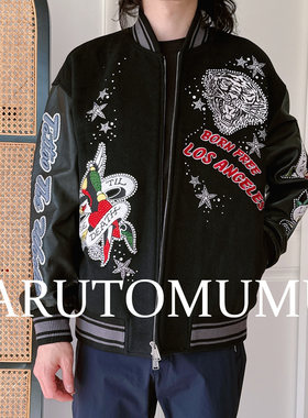 小姐姐全球购ED HARDY 重工拼皮袖刺绣虎头毛呢夹克男款 25春Z04