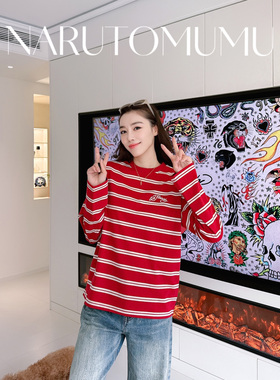 小姐姐全球购ED HARDY 经典刺绣logo 条纹宽松长袖T恤女款 26春03