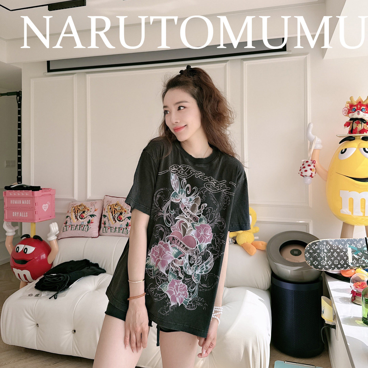 小姐姐全球购ED HARDY 复古刺青印花 宽松大T恤 女款 25夏Z045