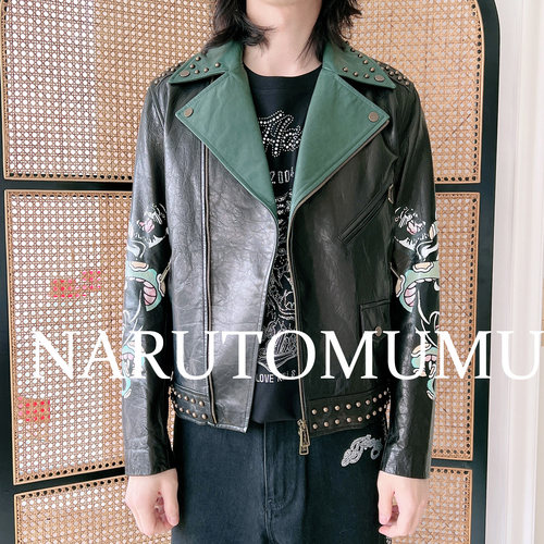 小姐姐全球购ED HARDY 铆钉复古绿巴曼黑豹皮衣 男款24冬Z04