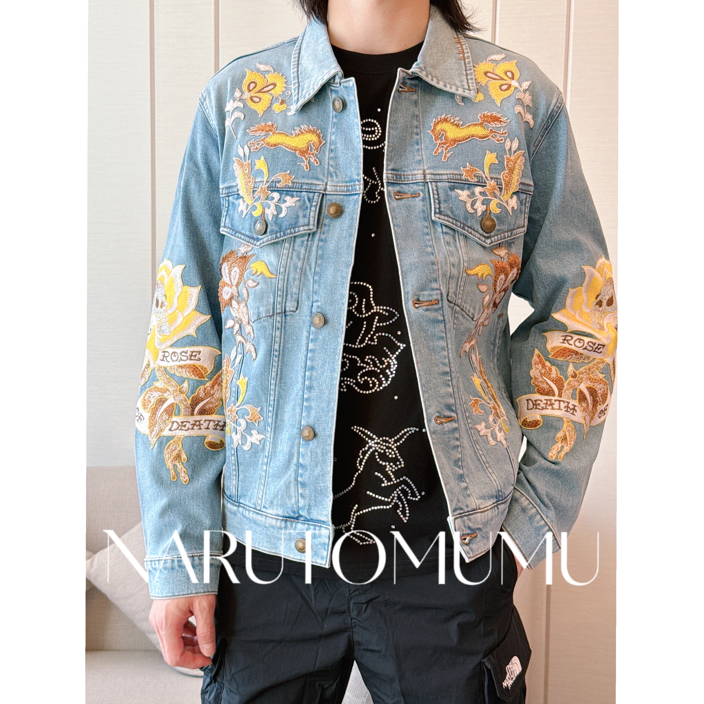 小姐姐全球购ED HARDY 刺绣水钻拼贴火烈马 牛仔外套 男款25秋