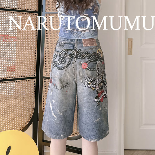 小姐姐全球购ED HARDY 涂鸦 挂件 印花 牛仔中裤 女款 25夏Z055