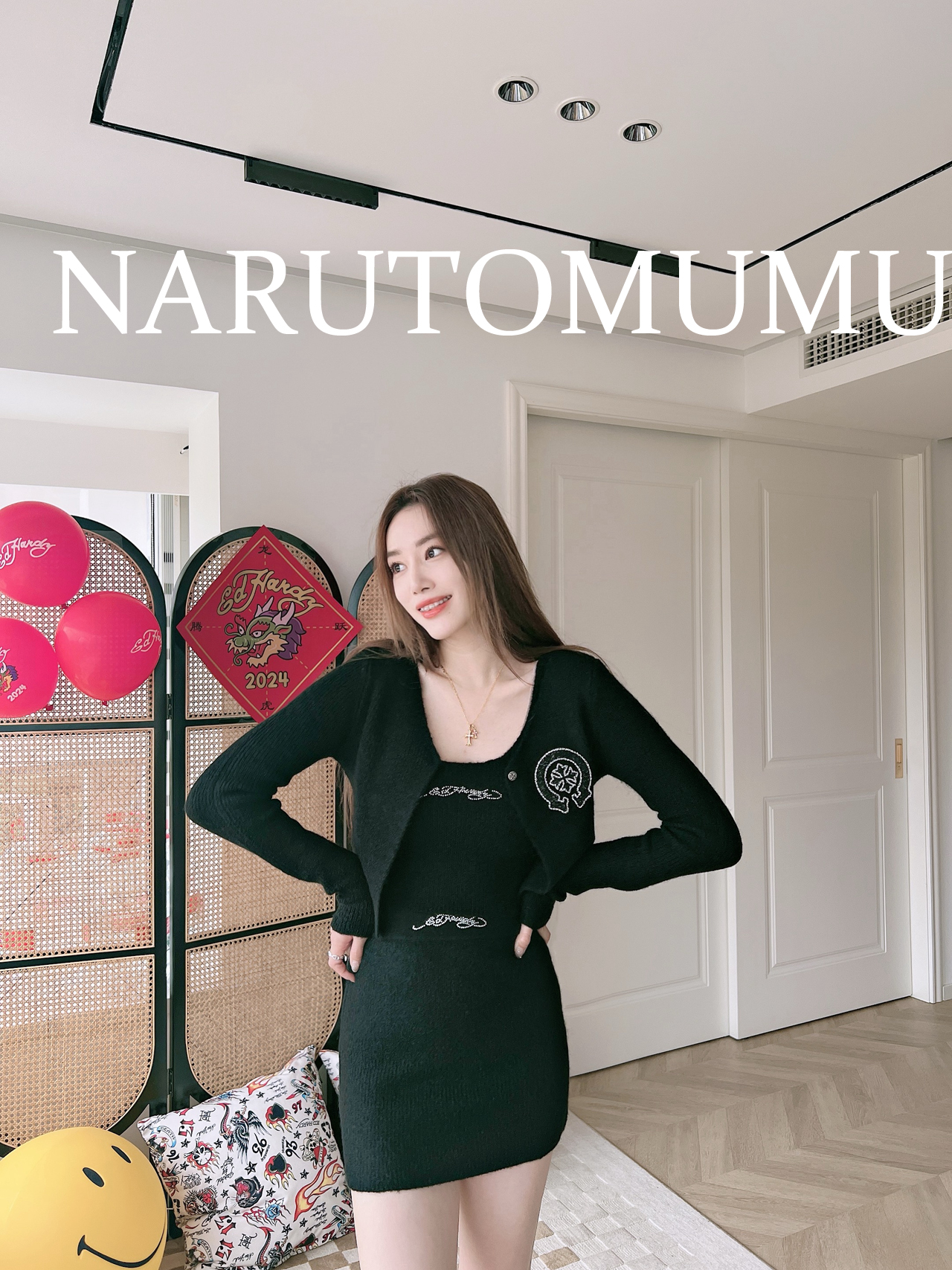 小姐姐全球购ED HARDY十字水钻 针织开衫 含背心 女款24春Z04