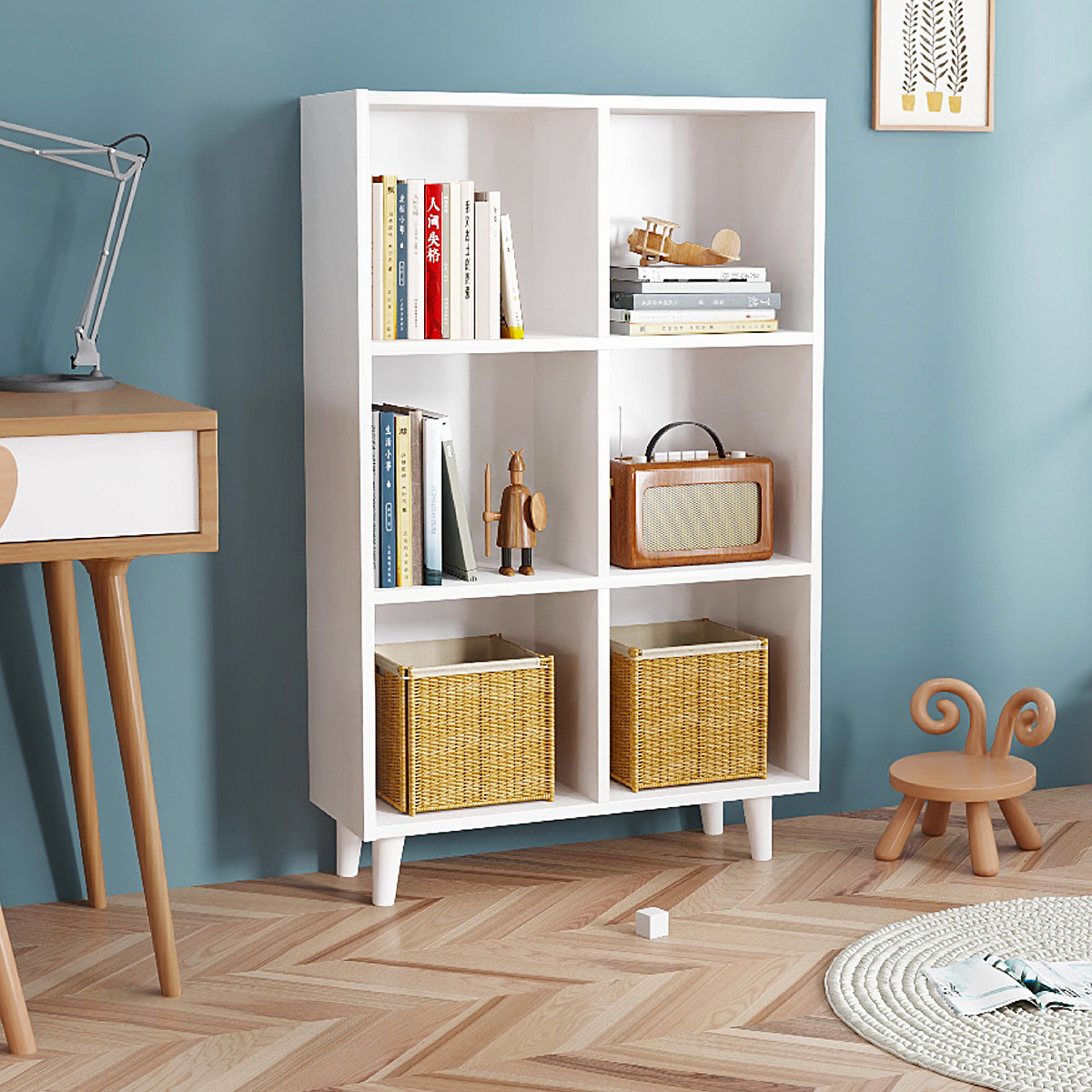 实木方格子书架桌面单元格储物落地自由组合置物多格收纳儿童书柜