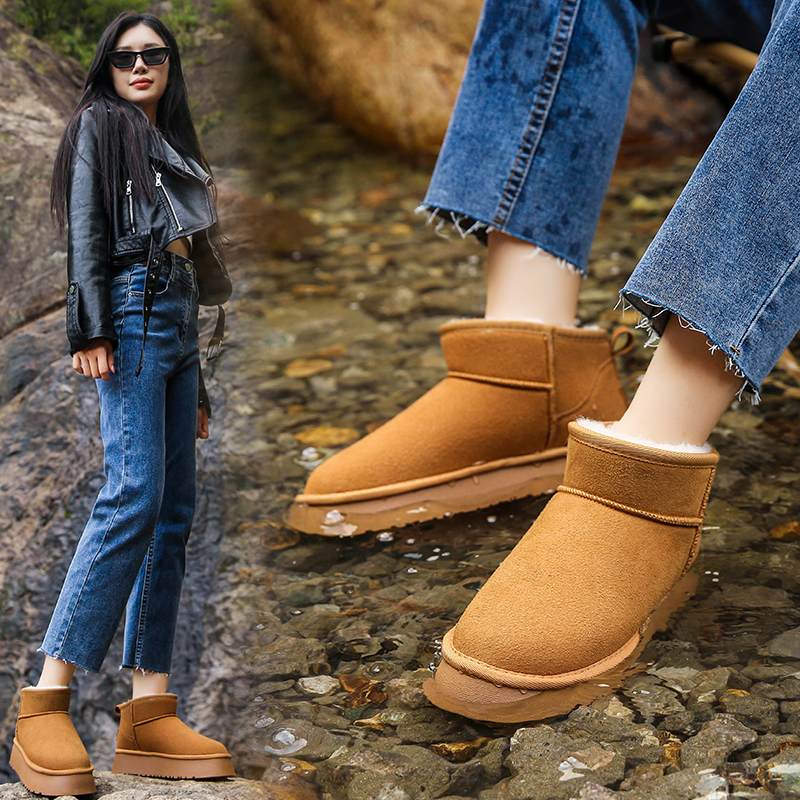 内莎儿雪地靴冬季厚底短筒靴子