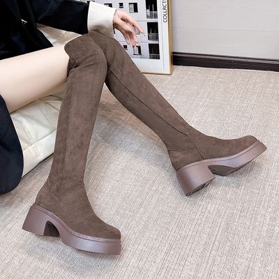 过膝长靴女高筒靴子女2025年秋冬新款爆款高跟防水台粗跟长筒靴