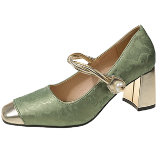 高跟鞋女2025新款春秋季新中式国风配旗袍鞋子粗跟玛丽珍单鞋女鞋