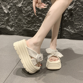 厚底增高一字凉鞋 女夏外穿配裙子时尚 水钻沙滩罗马鞋 2026新款 女款