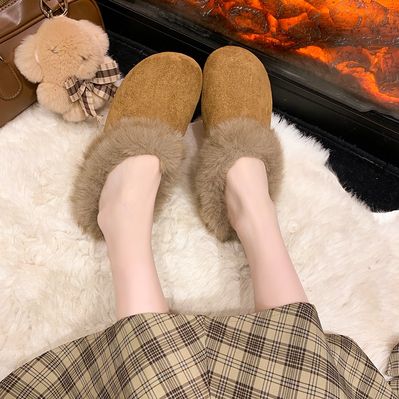 秋冬加绒厚底包头勃肯半拖女鞋