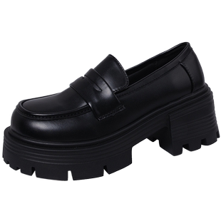 粗跟厚底黑色小皮鞋女2026新款春季jk制服单鞋女鞋子增高跟乐福鞋